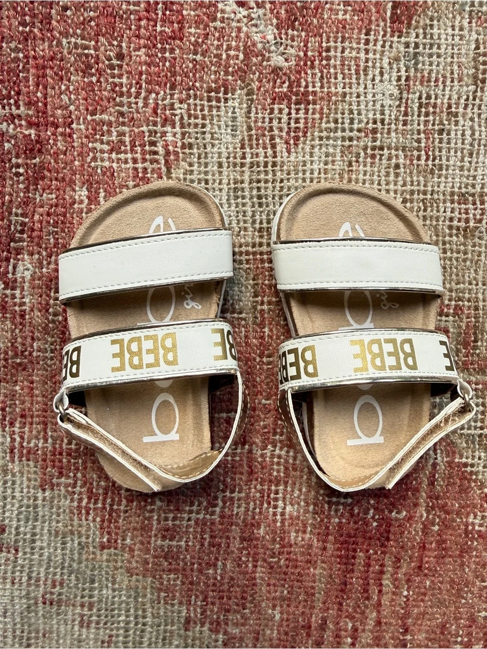 bebe White and Gold Logo Strap Kids Sandals